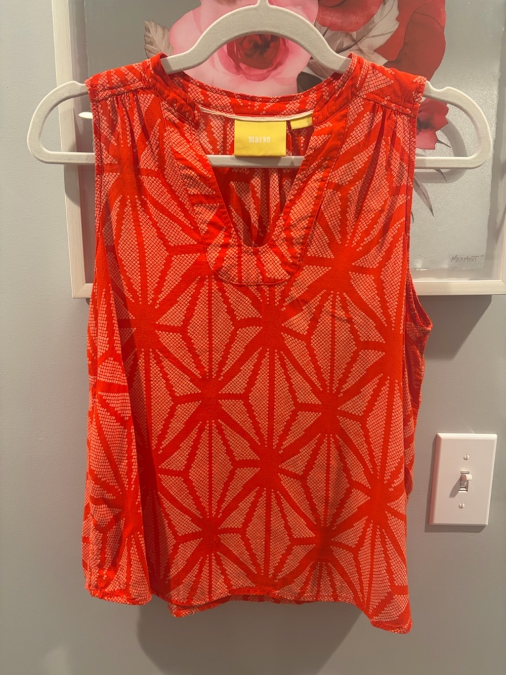 Anthropologie Maeve Orange Geometric Flowy Sleeveless Top Size 4